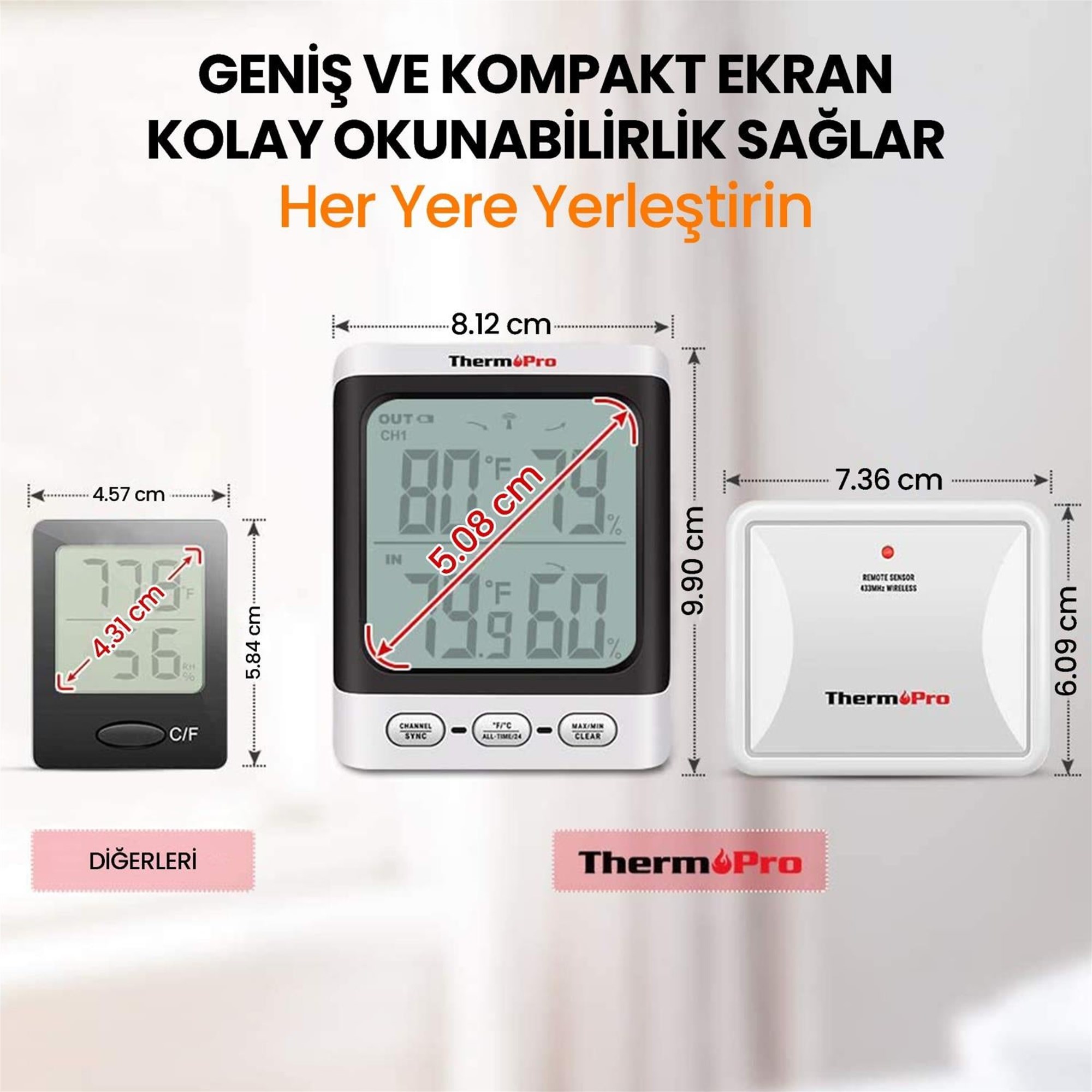 ThermoPro TP62 İç ve Dış Mekan (Sensörlü) Dijital Sıcaklık ve Nem Ölçer