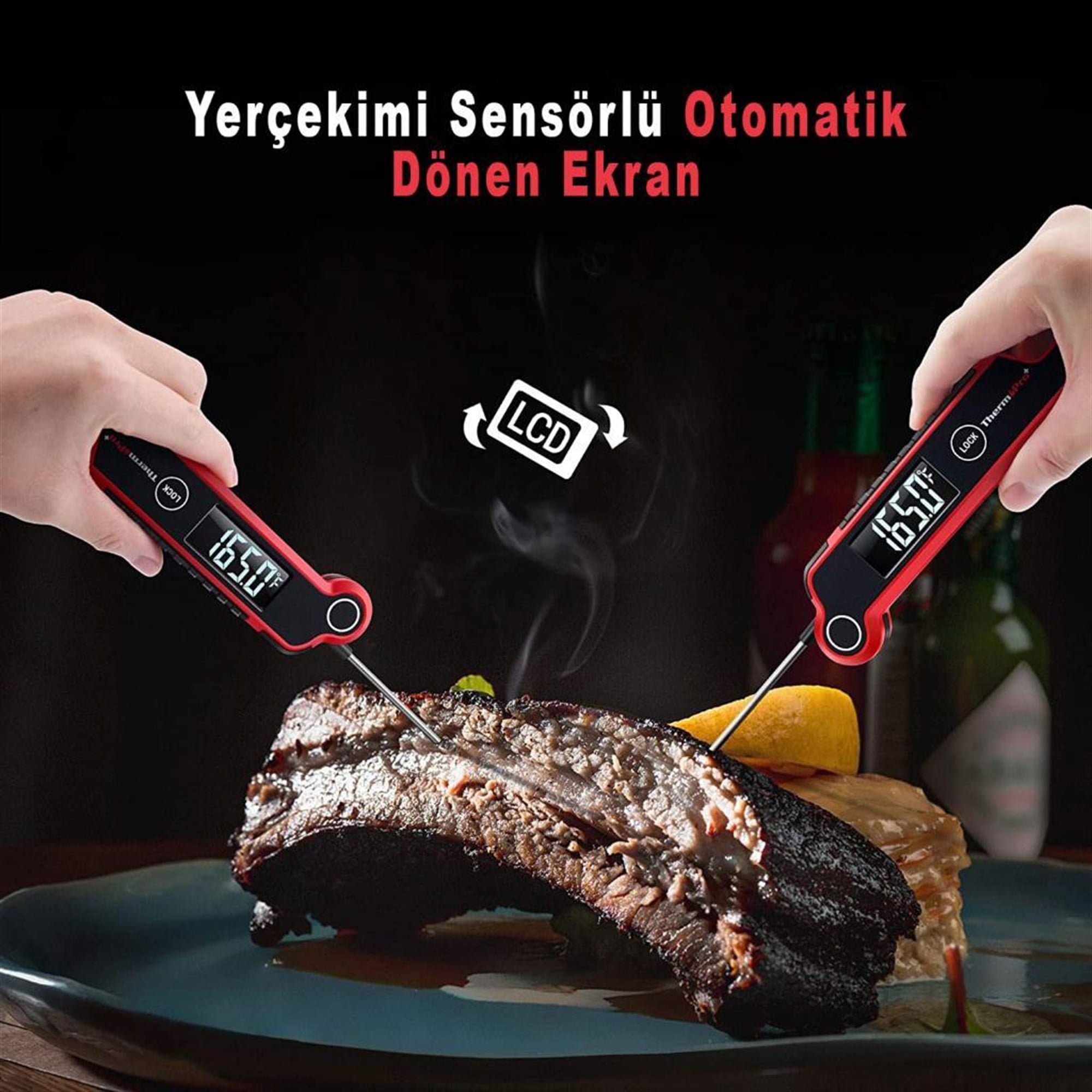 Thermopro TP620 Su Geçirmez Katlanabilir LED Ekranlı Gıda Pişirme Termometresi