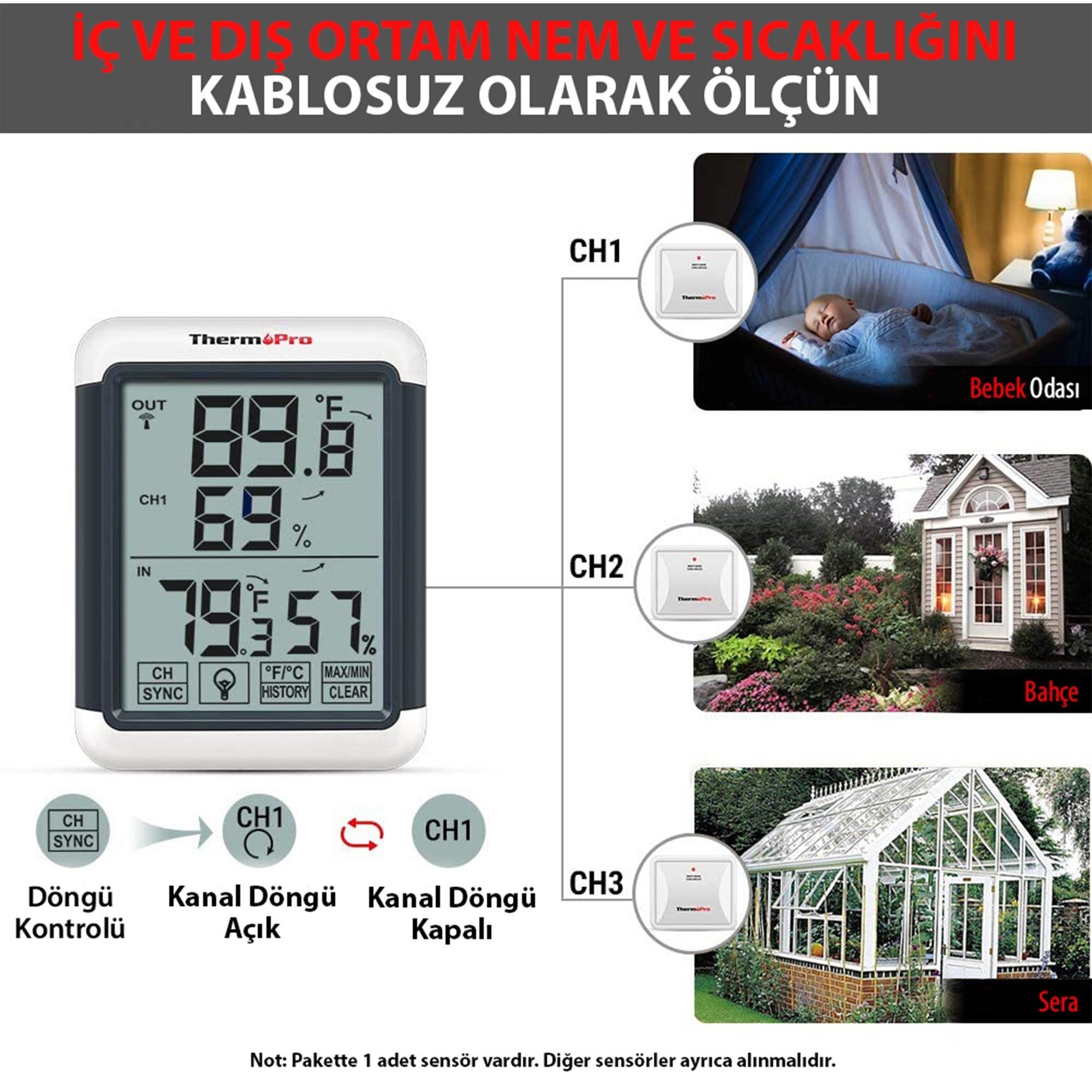 ThermoPro TP65C Termometre İç Mekan Dijital Sıcaklık ve Nem Ölçer