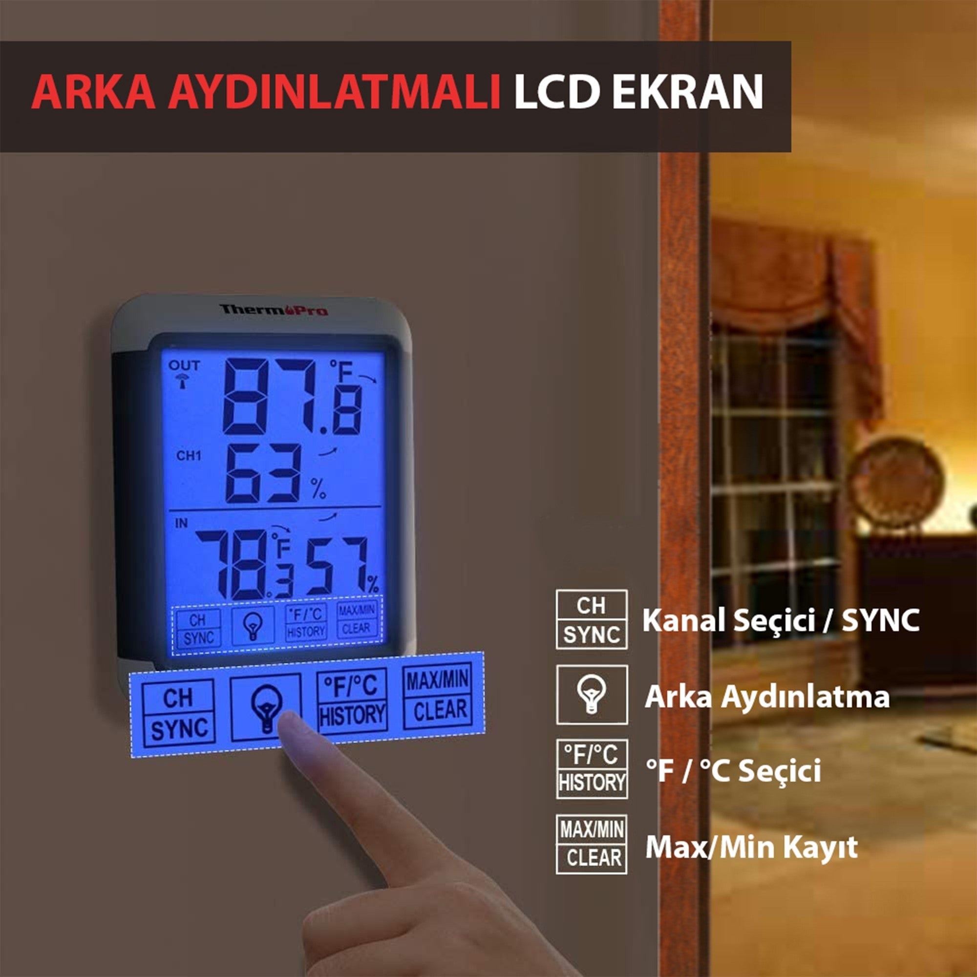 ThermoPro TP65C Termometre İç Mekan Dijital Sıcaklık ve Nem Ölçer