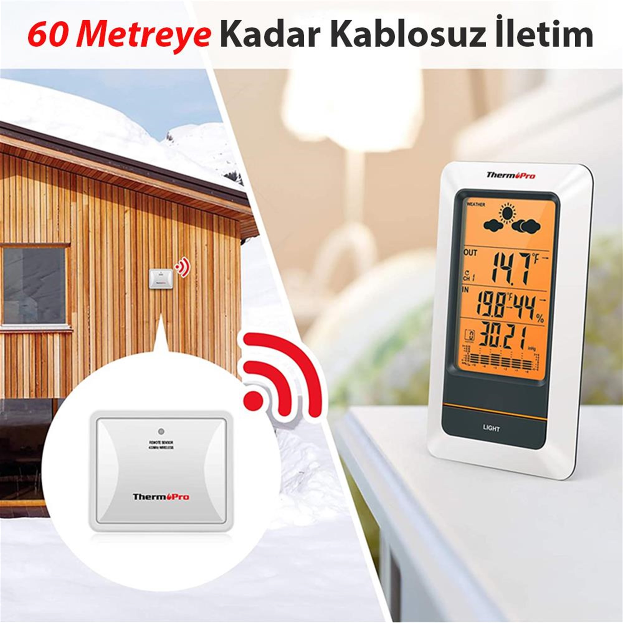 ThermoPro TP67A Wifi İç-Dış Mekan Dijital Sıcaklık,Nem,Basınç Ölçer OUTLET