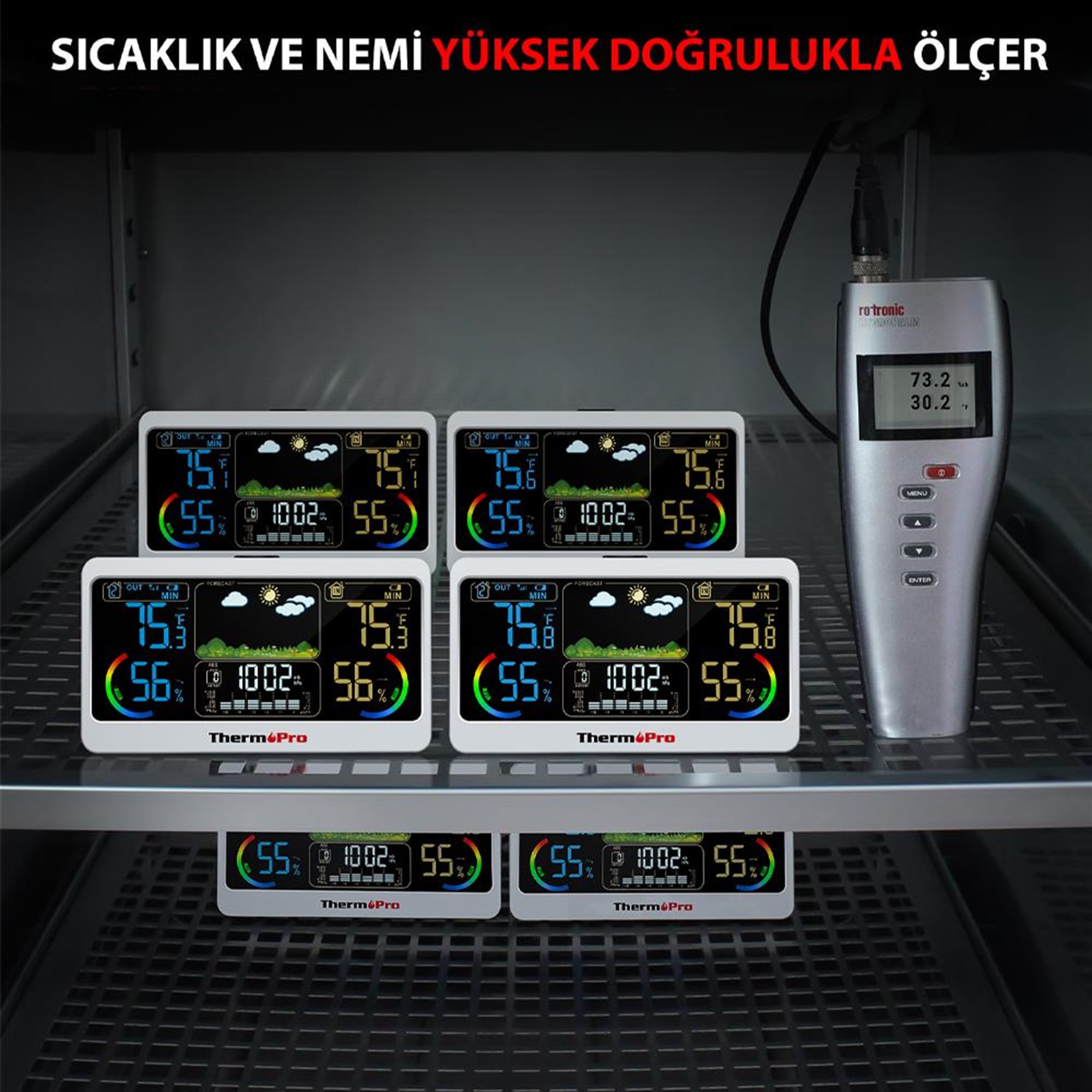 ThermoPro TP68B 7" Wifi Iç-Dış Mekan Dijital Sıcaklık,Nem,Basınç Ölçer, Hava Tahmin İstasyonu