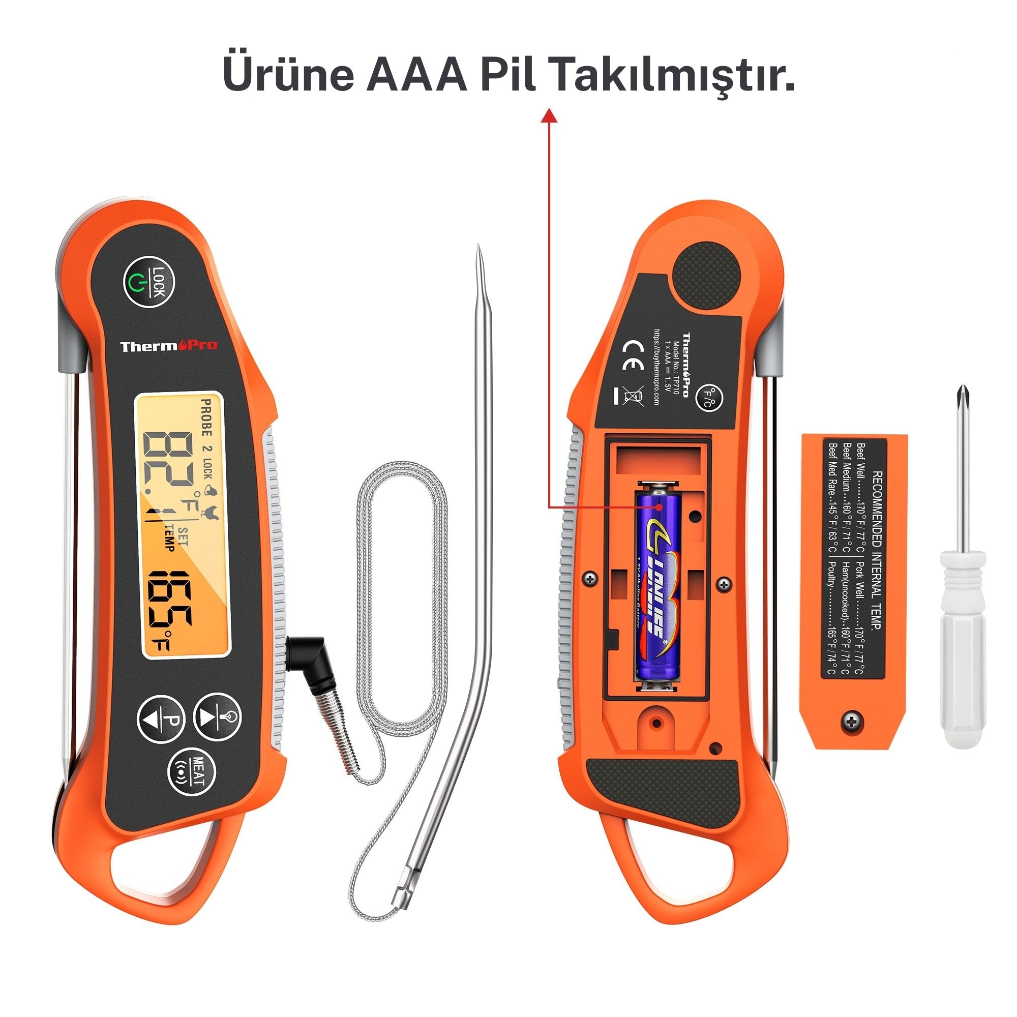 Thermopro Tp710 Katlanabilir Ek Problu Profesyonel Gıda Pişirme Termometresi