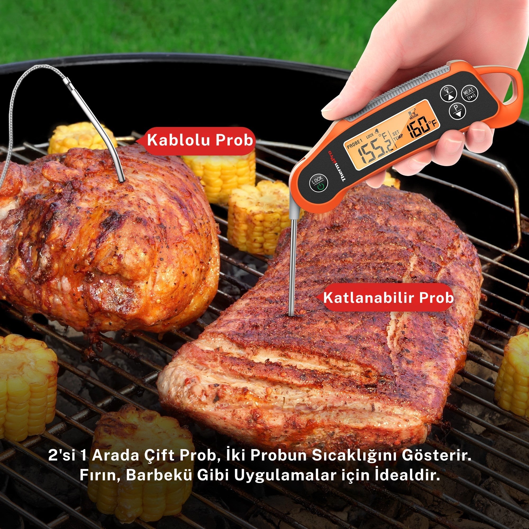 Thermopro Tp710 Katlanabilir Ek Problu Profesyonel Gıda Pişirme Termometresi