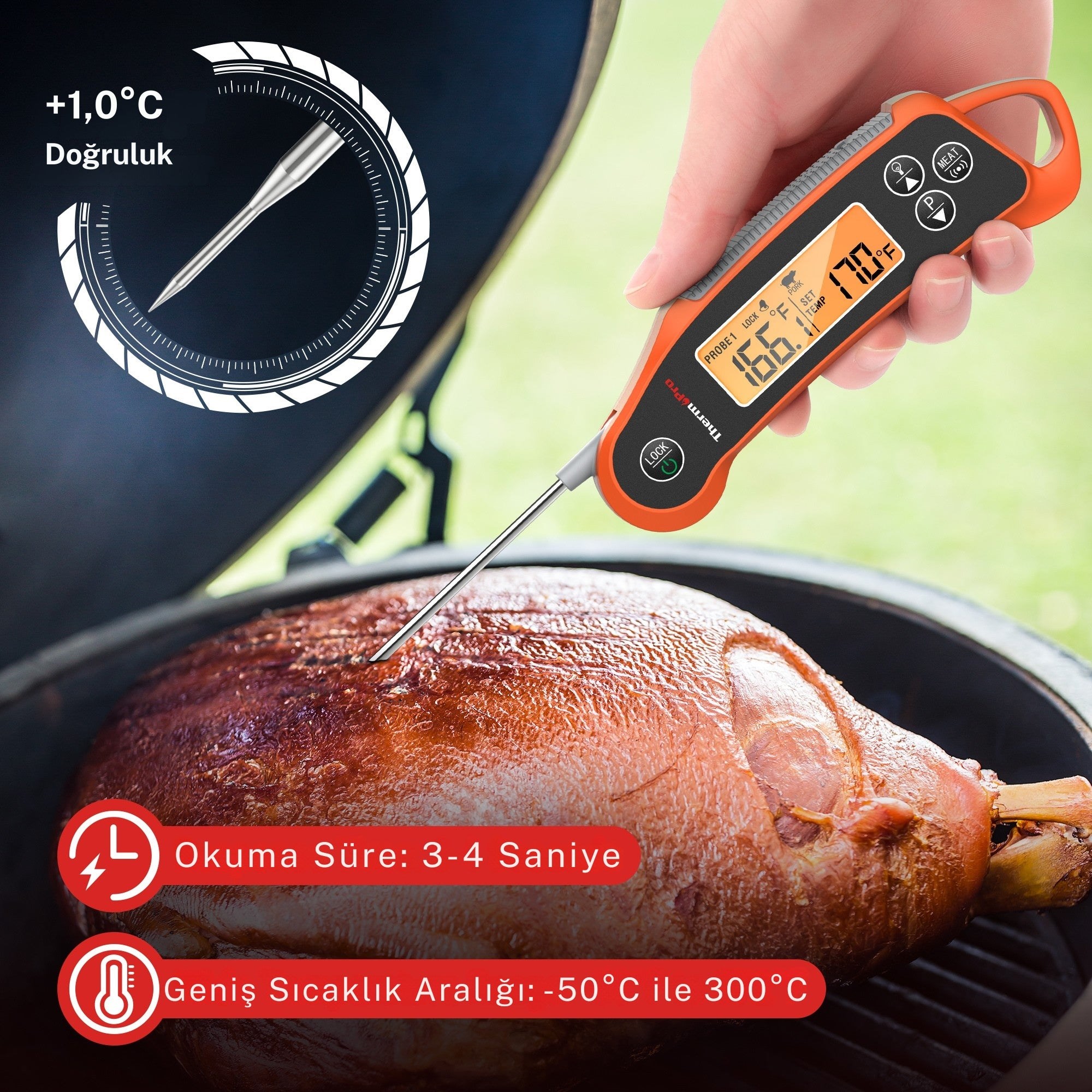 Thermopro Tp710 Katlanabilir Ek Problu Profesyonel Gıda Pişirme Termometresi