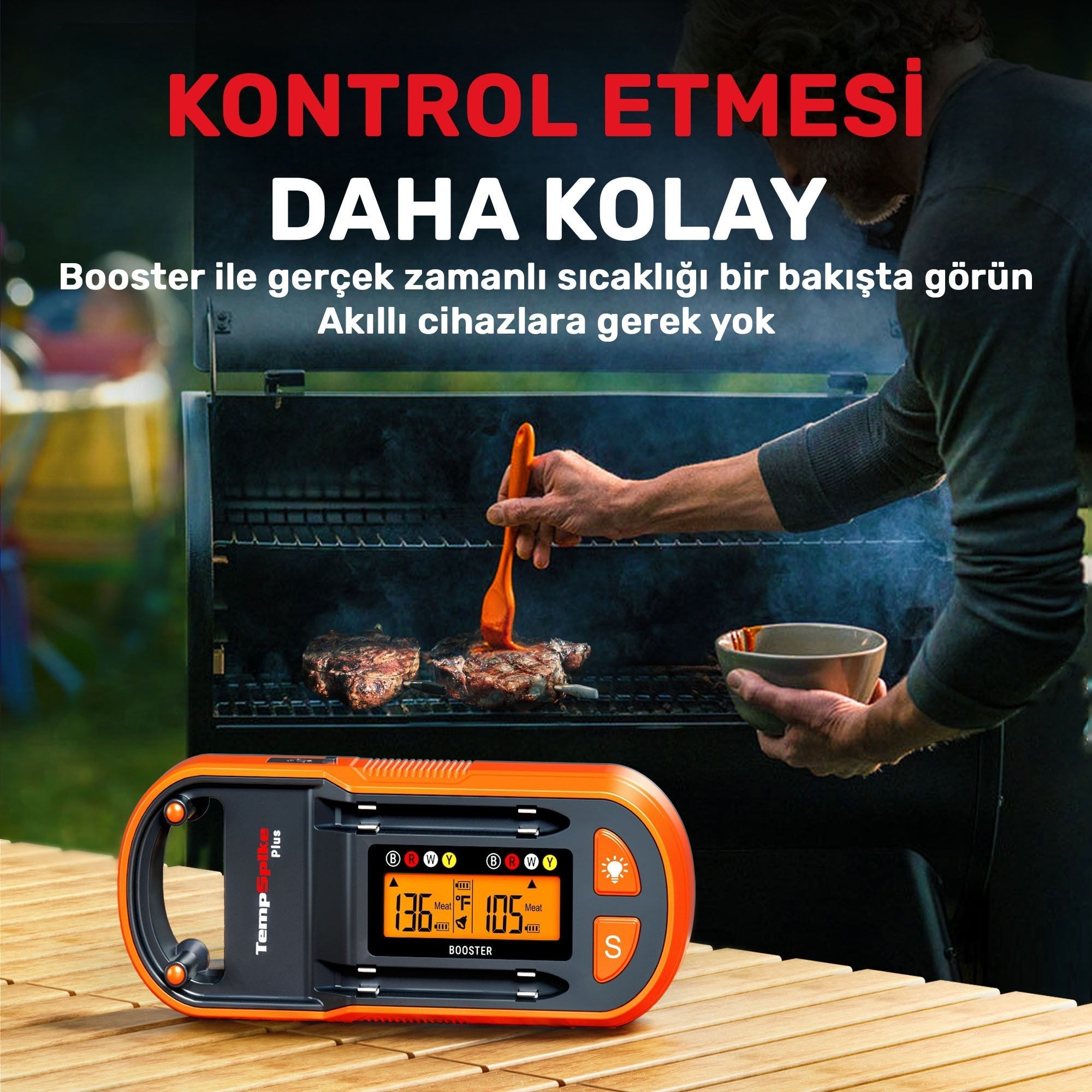Thermopro TP972 Şarjlı 182m Kablosuz Alarmlı 2Problu Telefon Kontrollü Profesyonel Gıda Termometresi