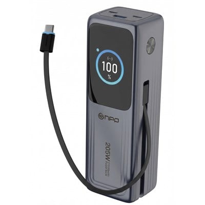 NPO WP001A 2xUSB-C,1xUSB-C Kablolu Led Ekranlı 205W 27.000mAh PD GaN3 Smart Powerbank