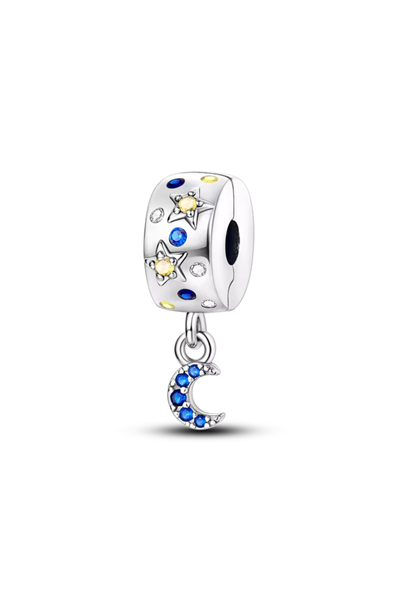 Ay Sallantılı Taşlı Klips 925 Ayar Gümüş Charm