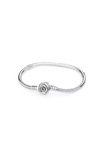 Gül Klips Charm Taşıyıcı Gümüş Bileklik