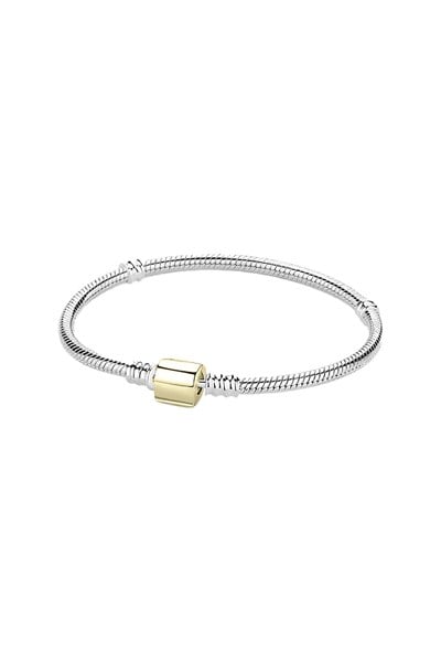 İnce Düz Gold Silindir Klipsli Moments Gümüş Bileklik