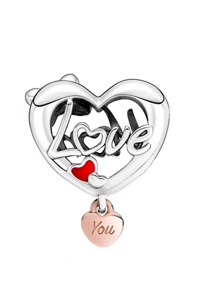 Mom ve Love Yazılı Kalp Charm