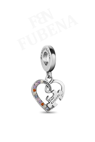 Puzzle Parçası ve Kalpli Arkadaşlık Sallantılı Charm