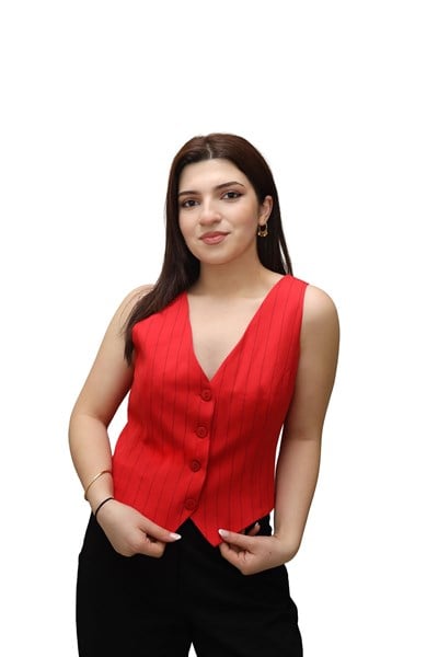 düğmeli v yaka çizgili yelek