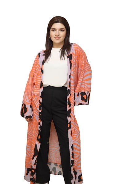 kuşaklı desenli kimono