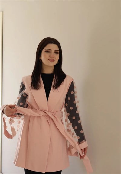 Şeffaf Detaylı Ceket - Pudra pembe