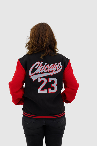 Siyah Chicago Kolej Ceket Yetişkin Siyah