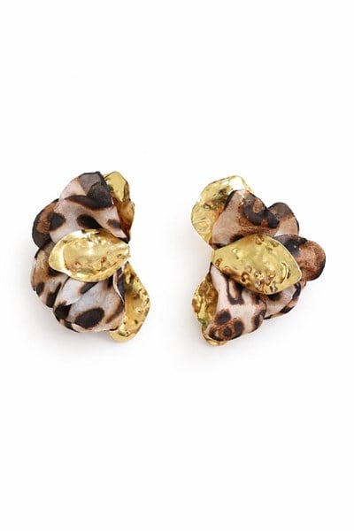 Leopar Kumaş Detaylı 14 kk 356 L Çelik Glow Kadın Küpe