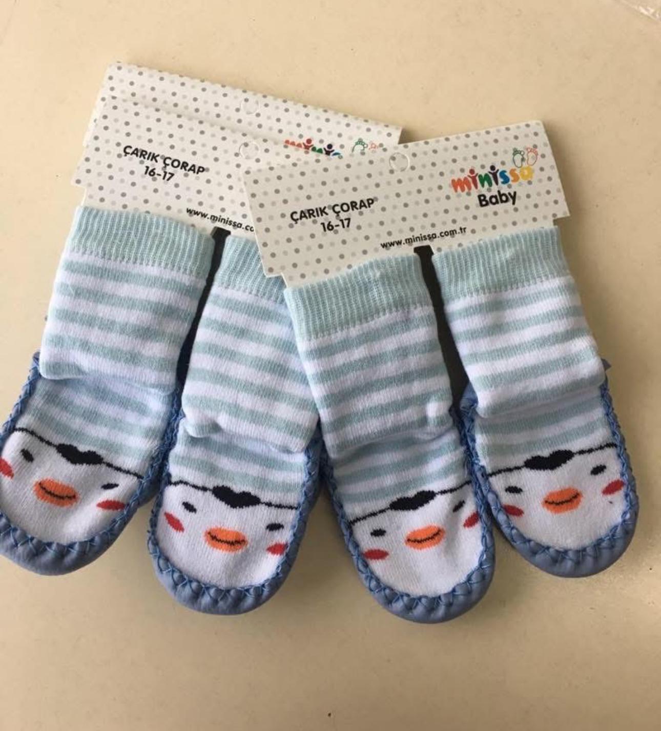 Açık Mavi Penguenli Kaydırmaz Çorap