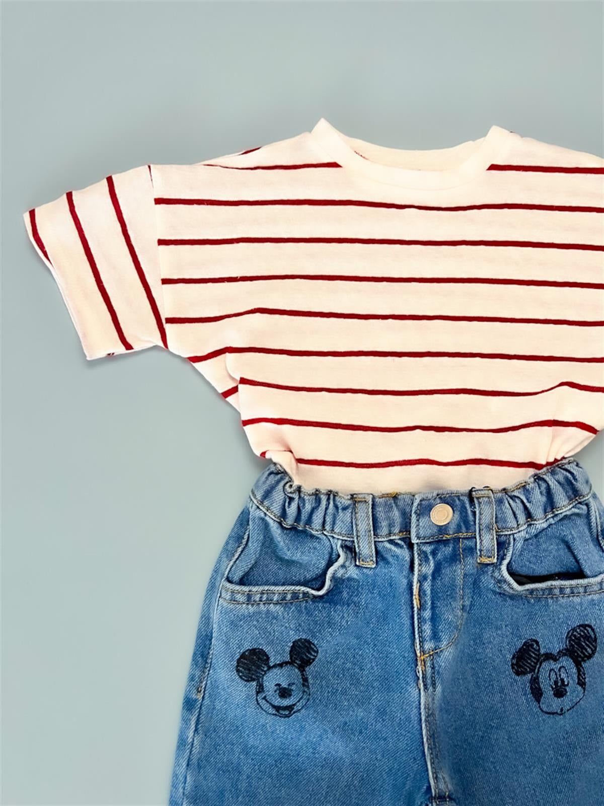 Kırmızı Çizgili Basic Tişört