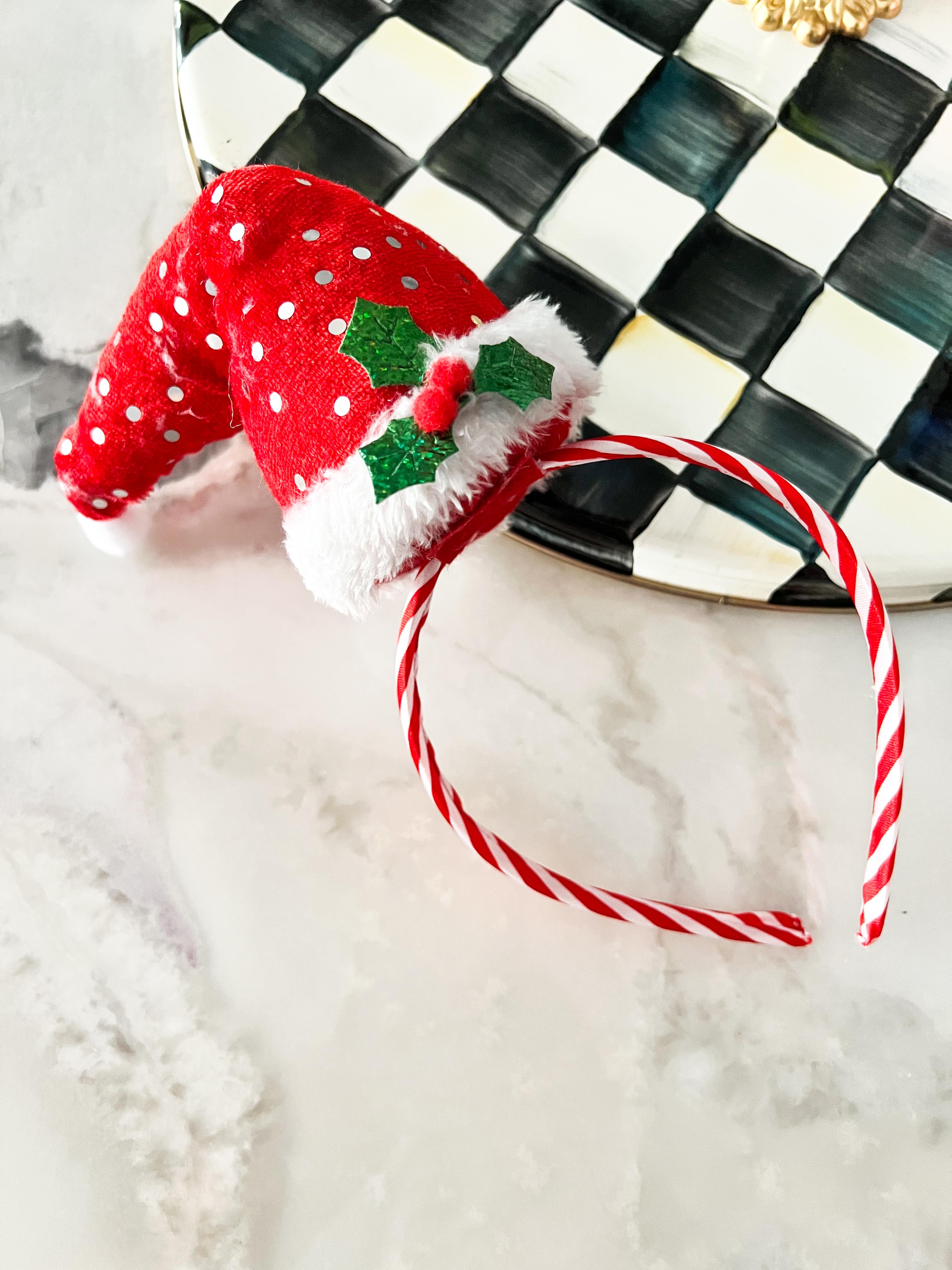 Kırmızı Simli Noel Baba Şapkalı Kız Çocuk Taç