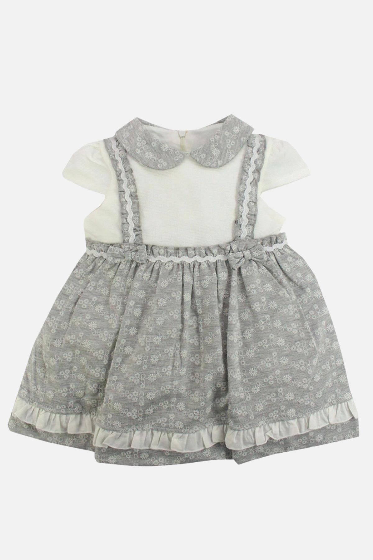 Kız Bebek Gri Bebe Yakalı Elbise