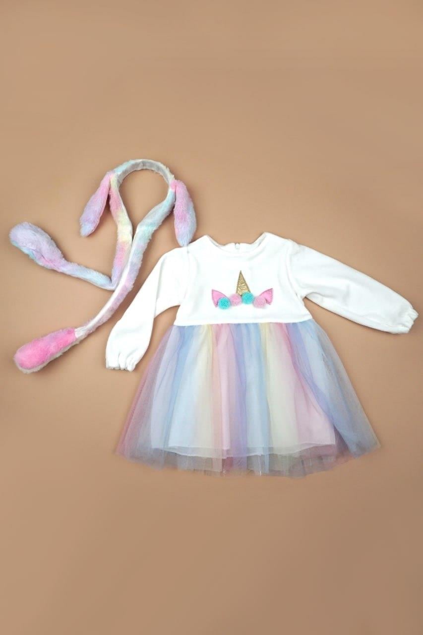 Kız Bebek Kadife Unicorn Tütülü Elbise