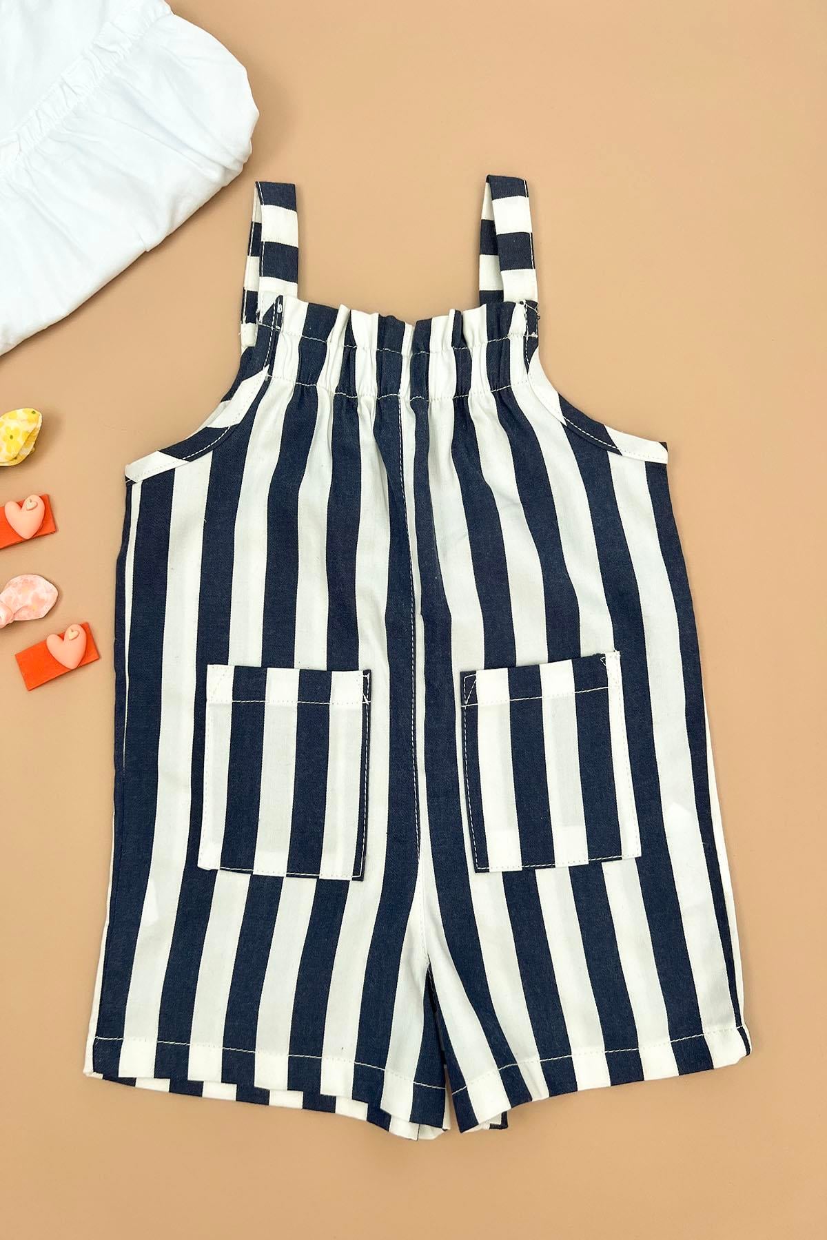 Kız Bebek Lacivert Çizgili Tulum