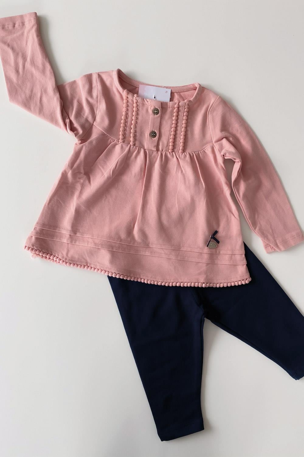 Kız Bebek Pembe ponpon Detaylı Taytlı Takım