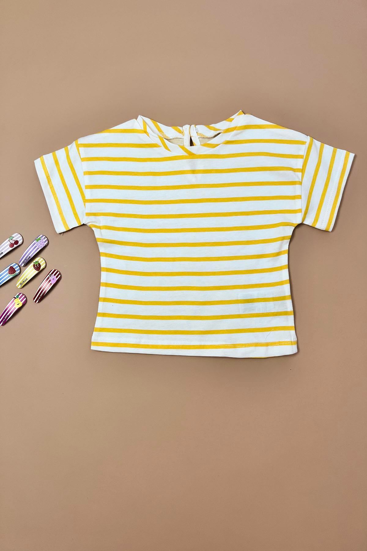 Kız Bebek Sarı Çizgili Basic Tişört