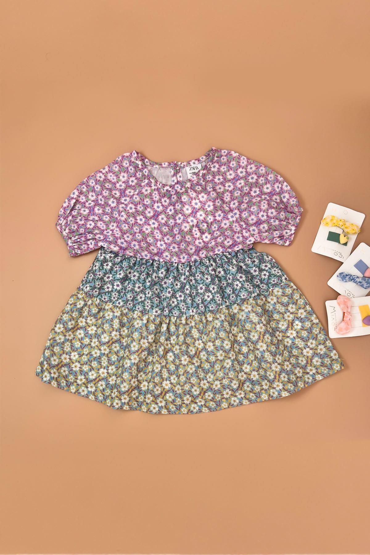 Kız Çocuk Mor Çiçekli Elbise