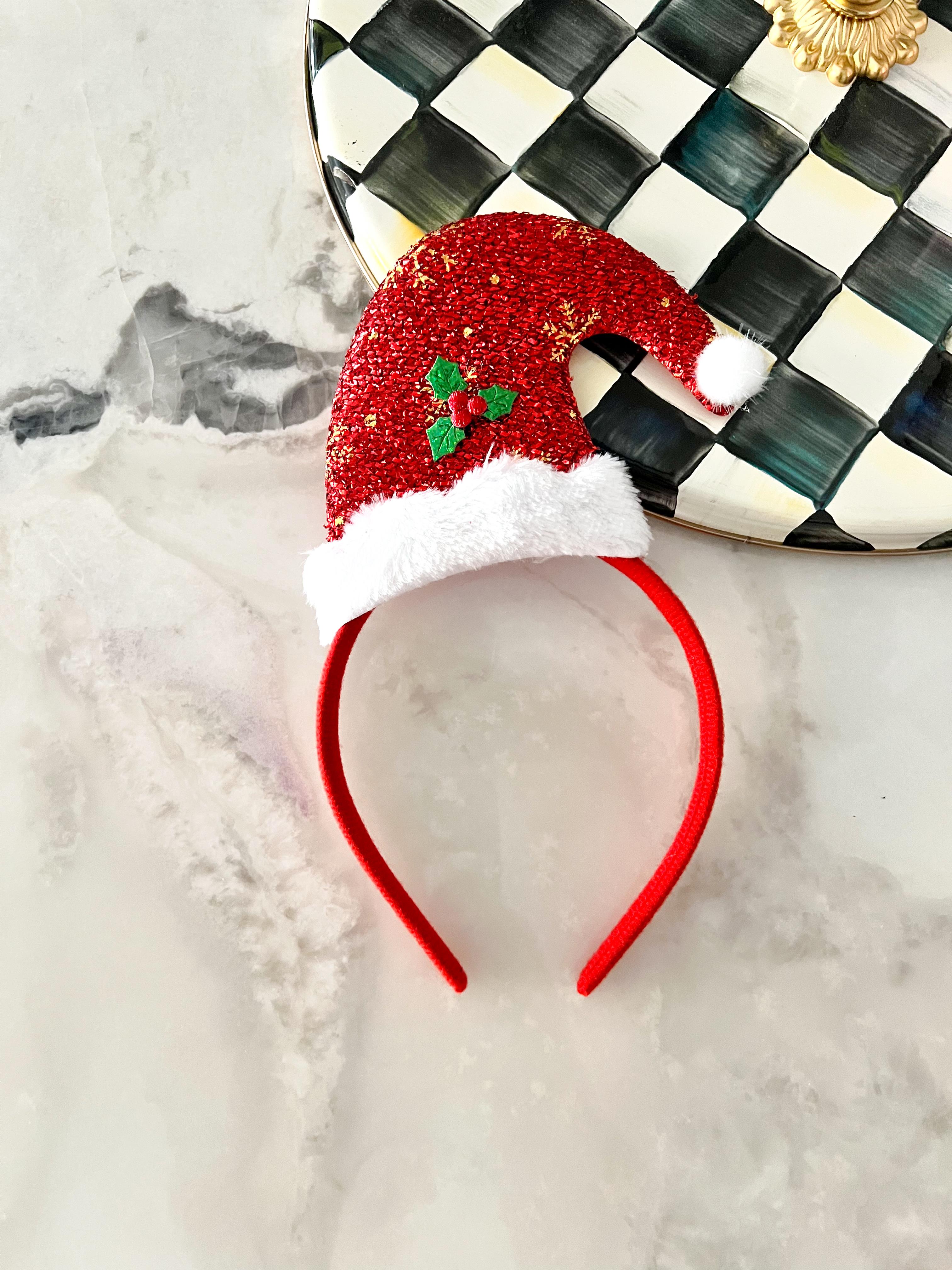 Simli Kartaneli Desenli Noel Baba Şapkalı Kırmızı Taç