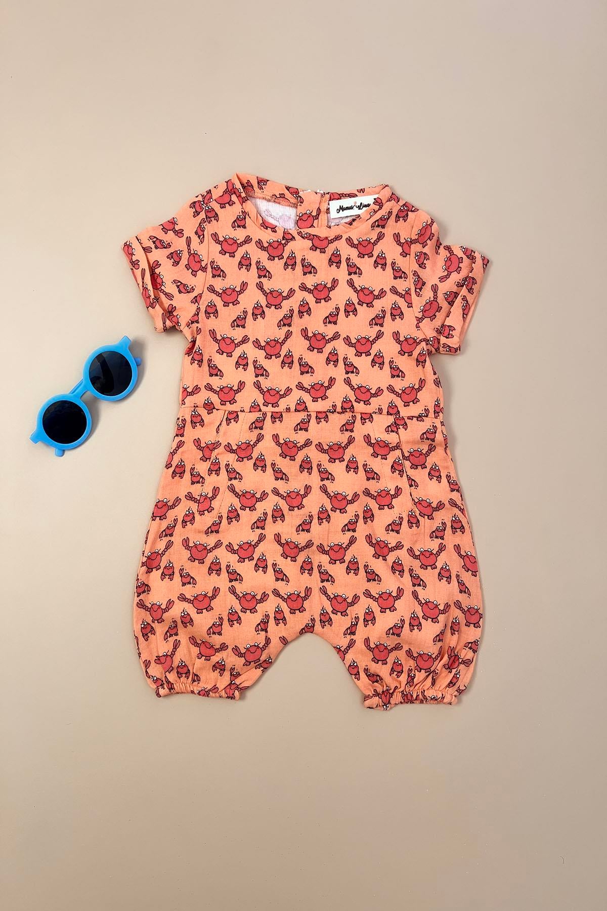 Yengeç Desenli Somon Renkli Tulum