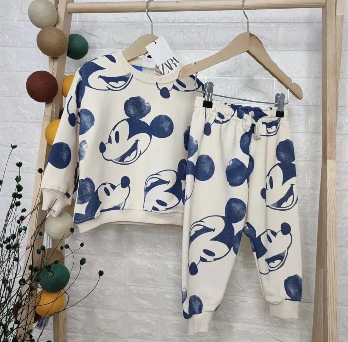 Zara Mavi Beyaz Mickey Takım