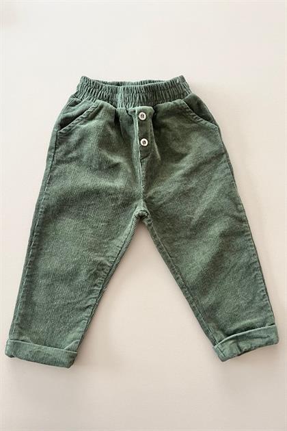 Erkek Çocuk Fitilli Yeşil Kadife Pantolon