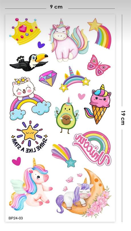 Gecici Renkli Unicorn Karışık Çocuk Dövmesi