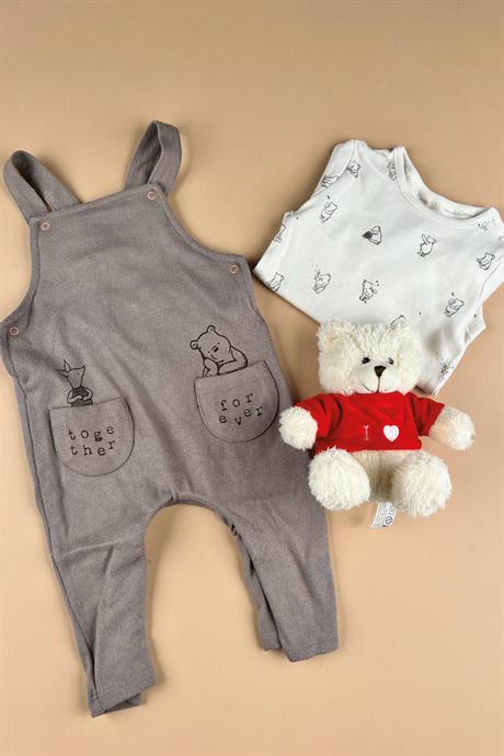Kahve Winniethepooh Desenli Selopetli Tulum Takım