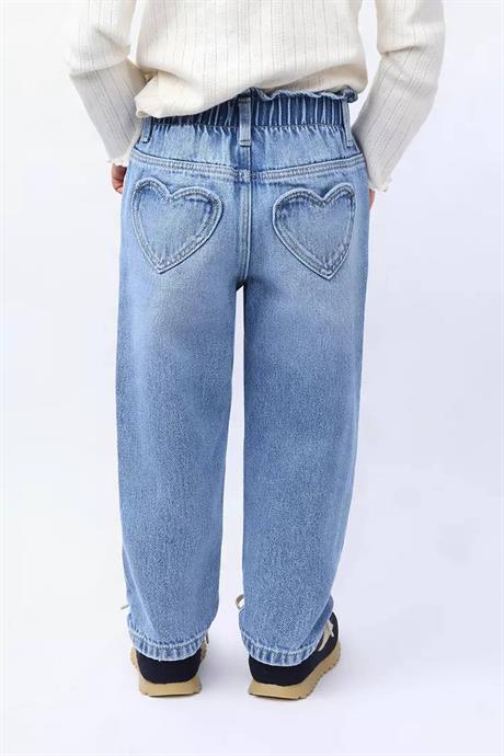 Kız Çocuk Kalpli Cep Detaylı Kot Pantalon