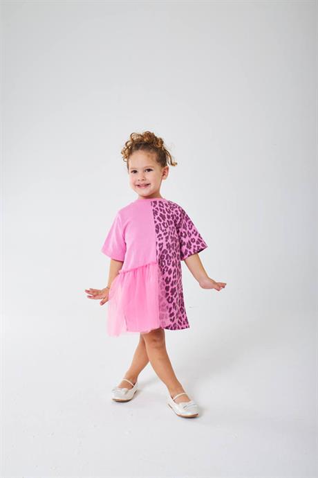 Kız Çocuk Pembe Leopar Tüllü Elbise