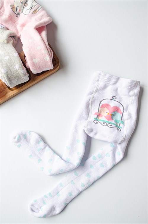 Bebek Havlu Kalpli Kuşlu beyaz külotlu Çorap