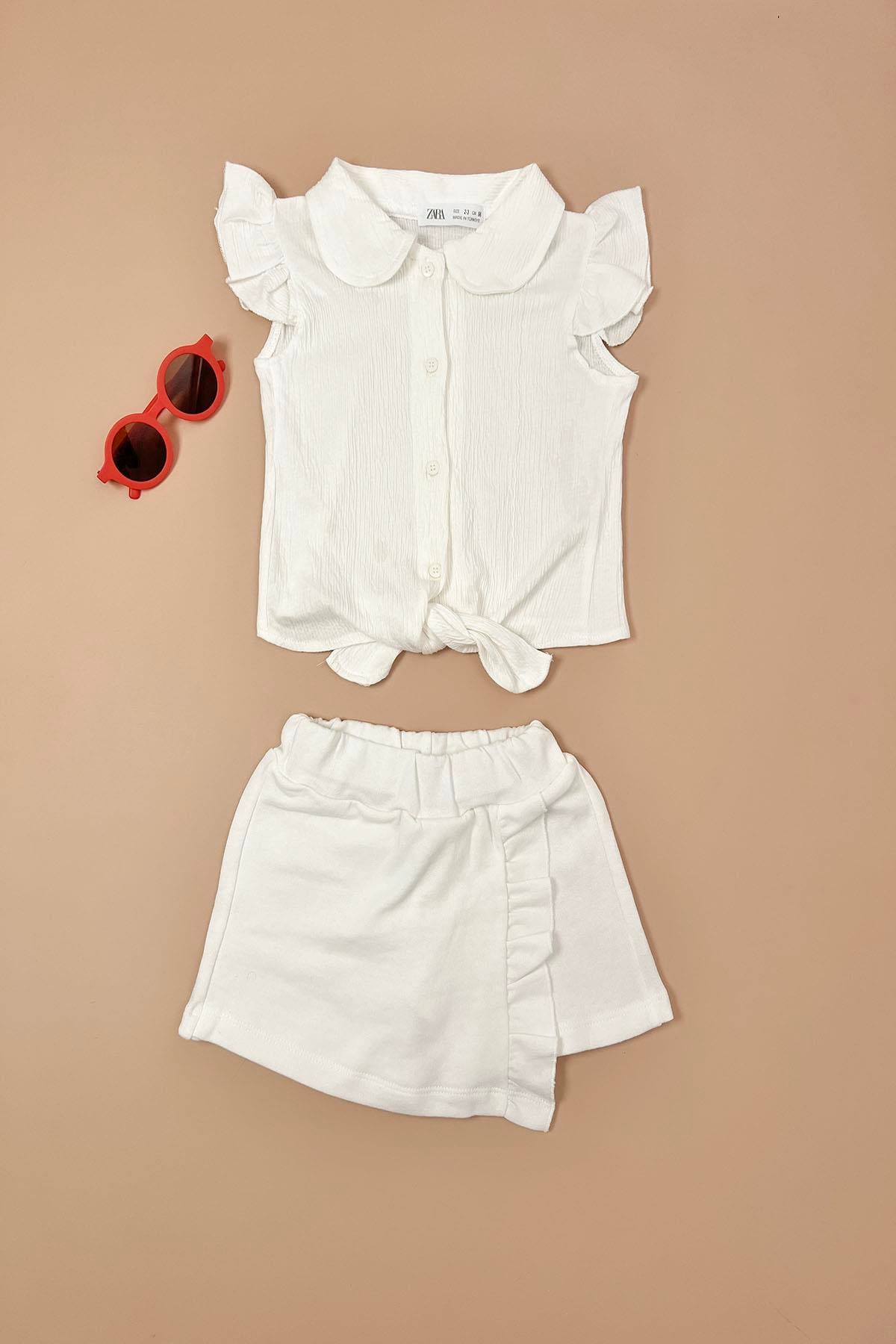 Beyaz Bebe Yaka Sortlu Takim