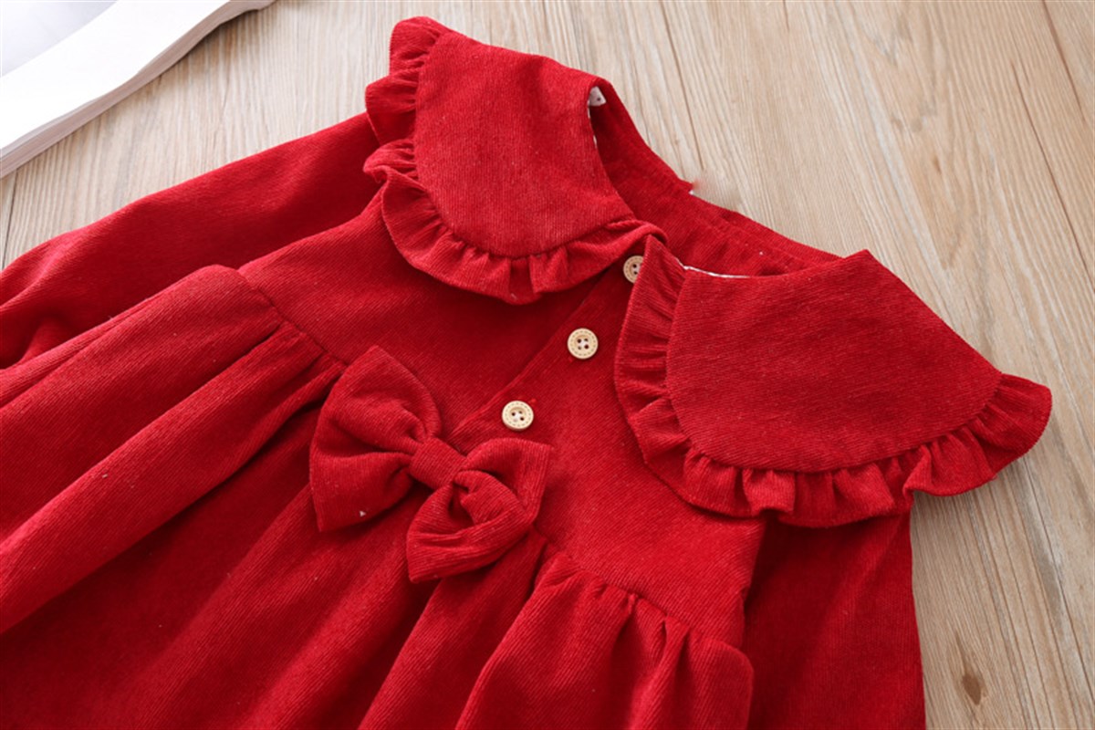 Kız Çocuk Kırmızı Kadife Elbise