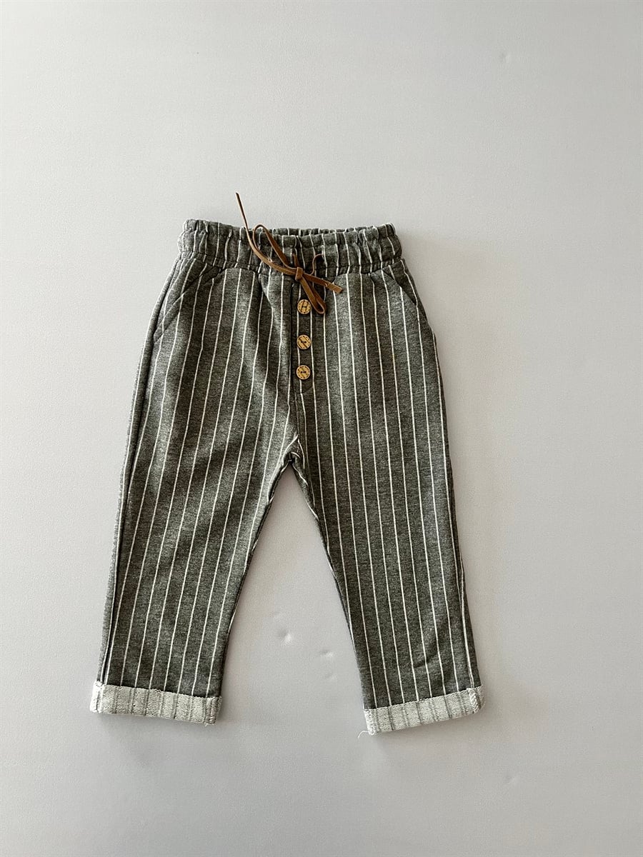 Erkek Çocuk Gri Çizgili Boru Paça Pantolon