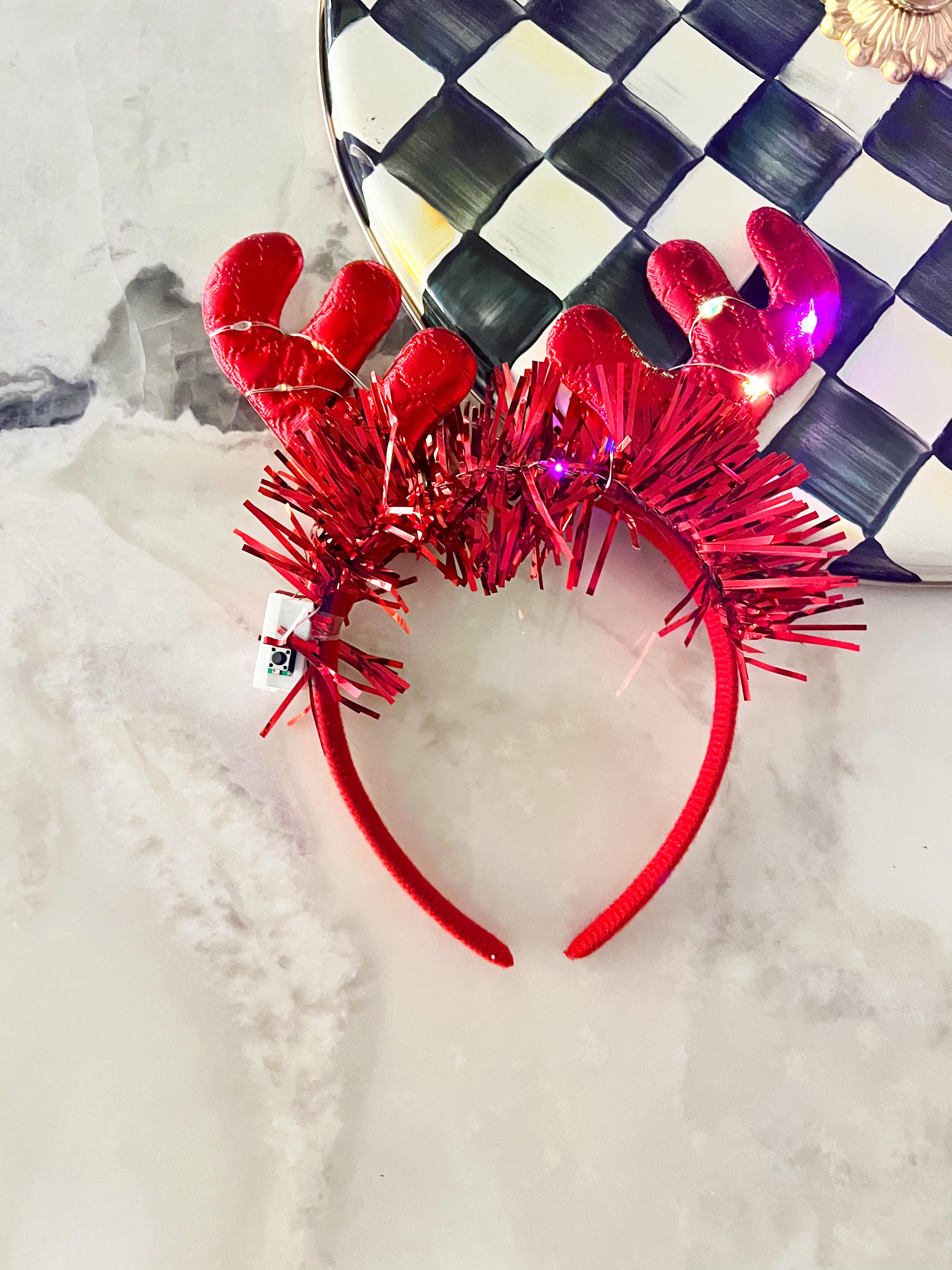 Işıklı Geyikli Kırmızı Kız Çocuk Tacı