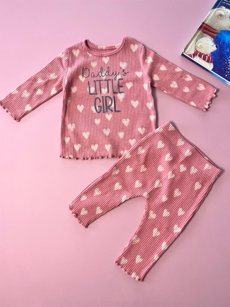 Kız Bebek Gülkurusu Fitilli Kalp Desenli Takım
