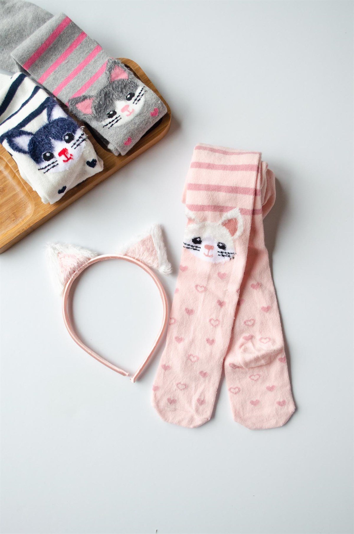 Kız Bebek Kedili Pembe külotlu Çorap