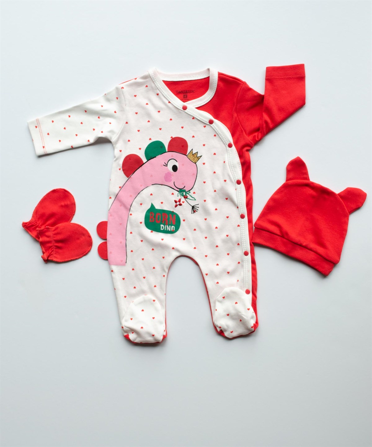 Kız Bebek Kırmızı Dinazorlu Tulum