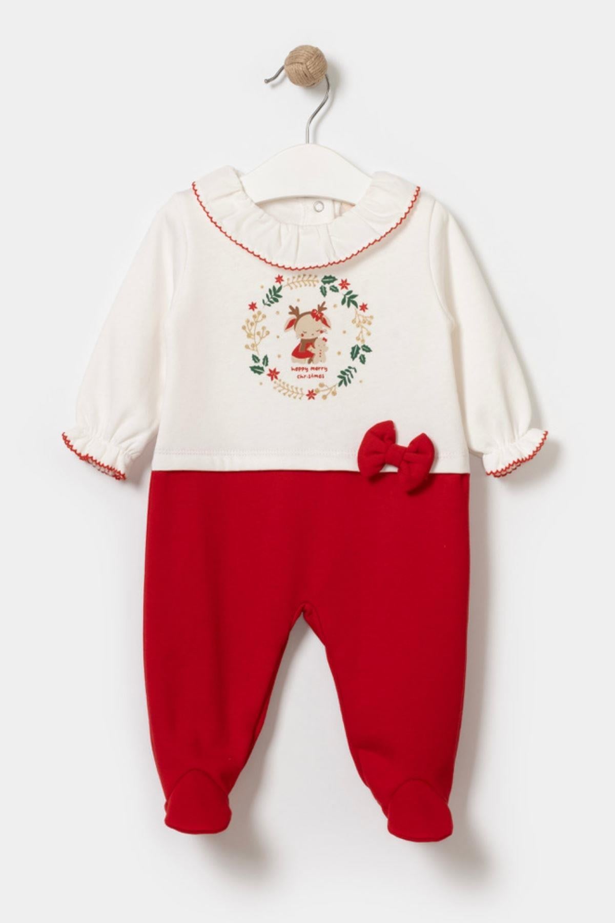 Kız Bebek Kırmızı Ekru Bebe Yakalı Tulum