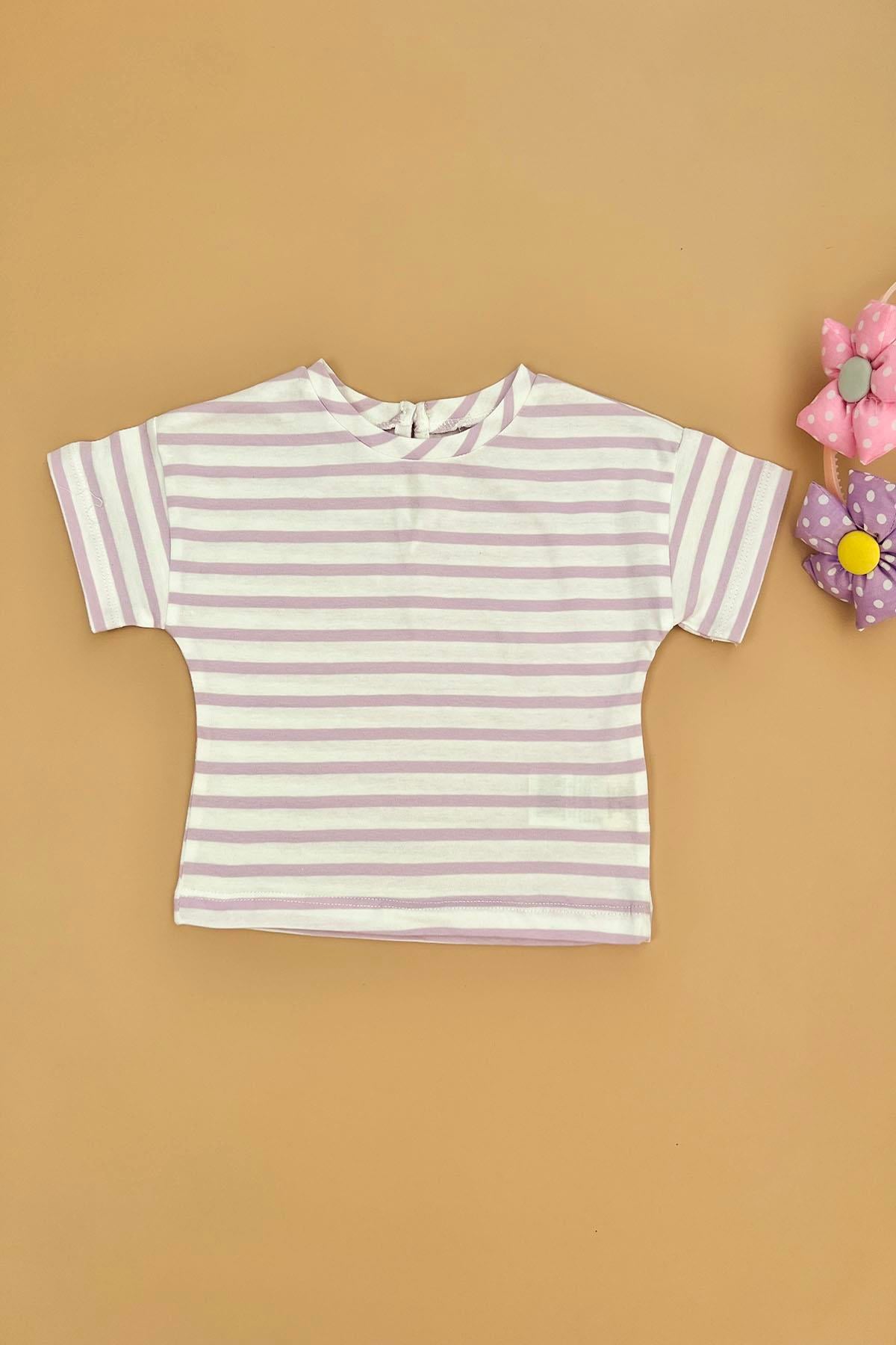 Kız Bebek Mor Çizgili Basic Tişört