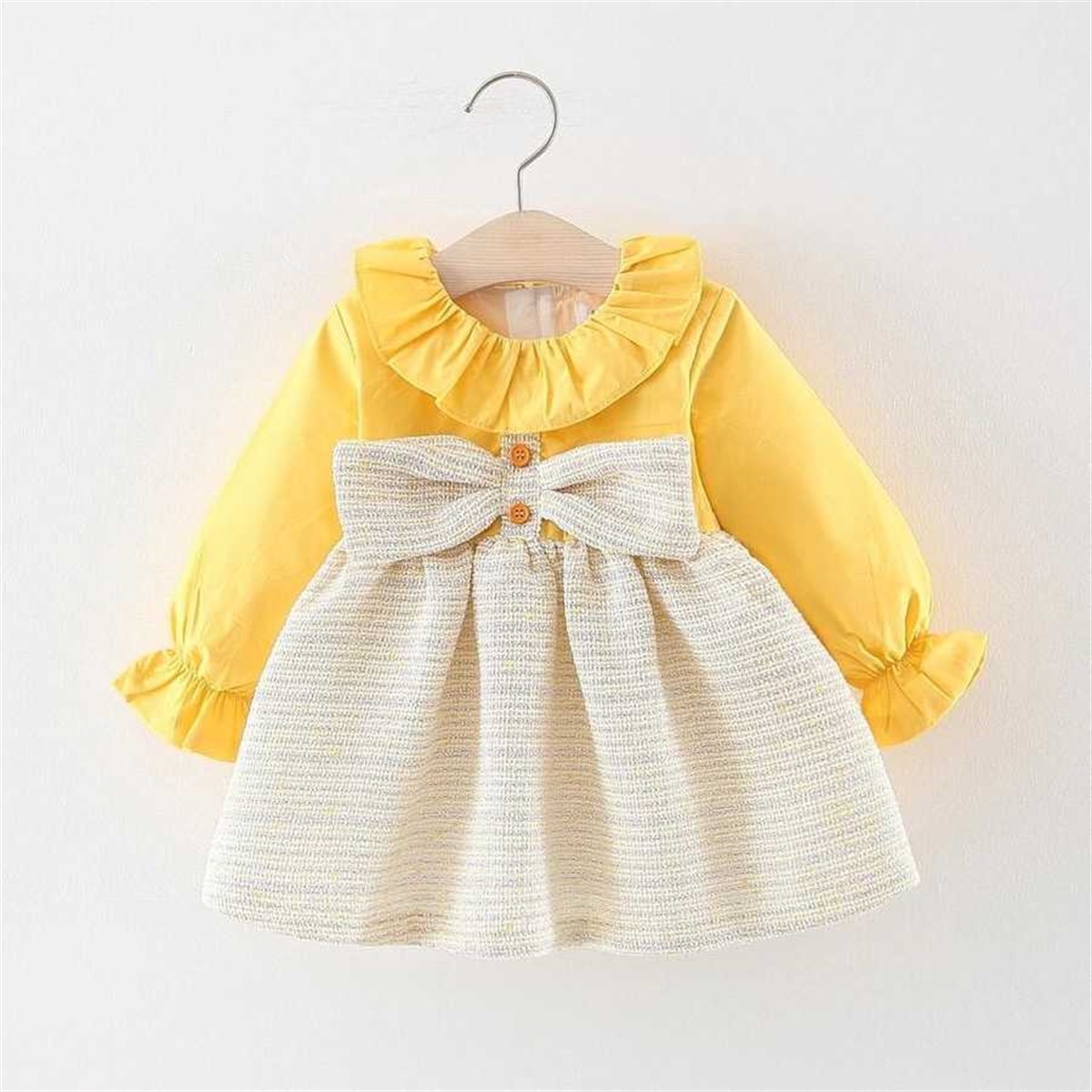 Kız Bebek Sarı Fiyonk Elbise