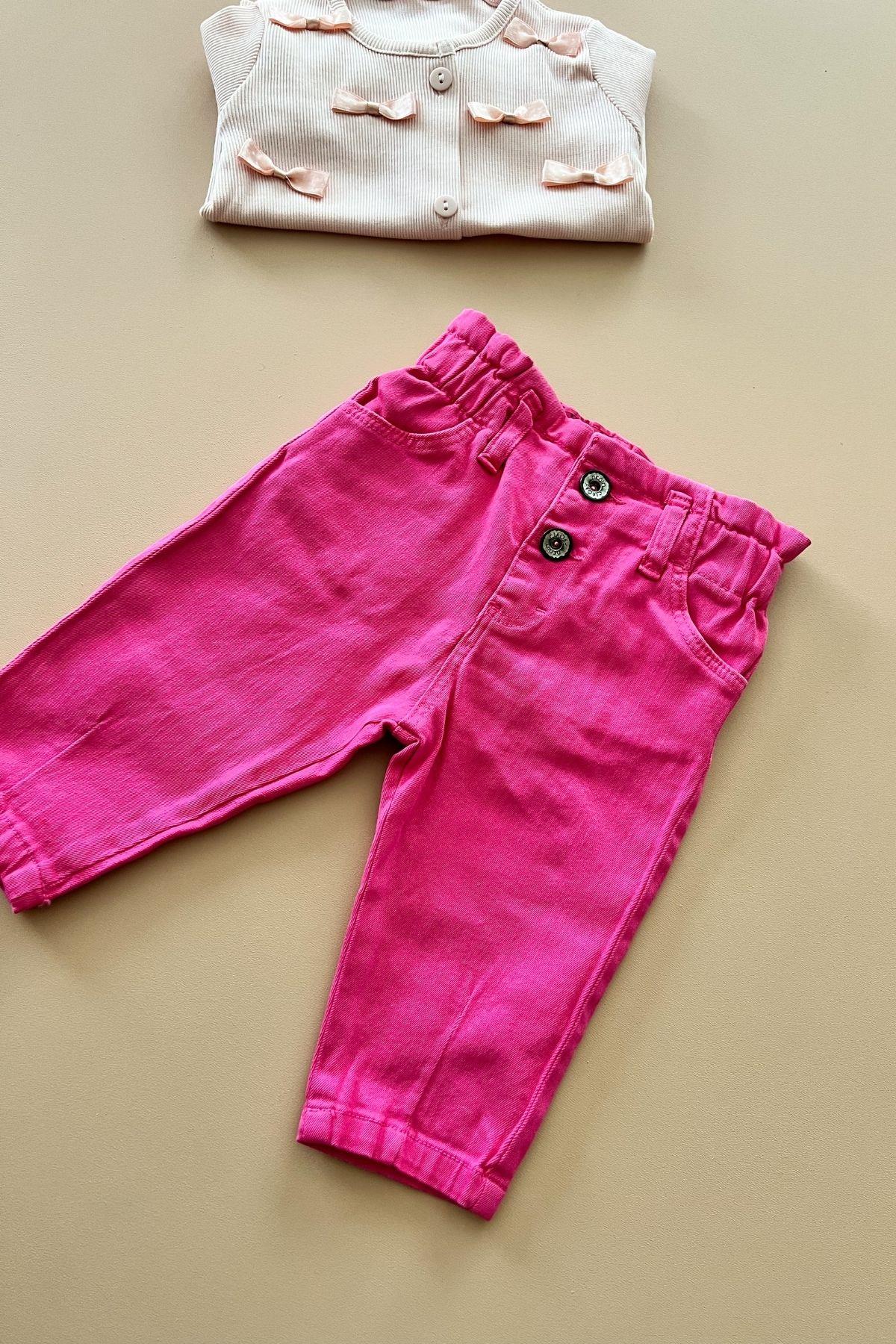 Kız Çocuk Fuşya Mom Jeans